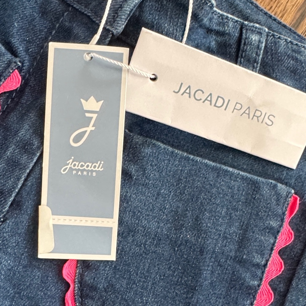 Jacadi Paris Blue Jeans with Pink Trim Ruffle Pocket Detail - Picture 2 of 15